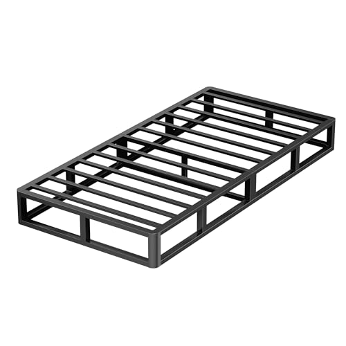 10 Inch Twin XL Metal Bed Frame Round Corner Low Platform Bed Frames 3500 LBS Heavy Duty Steel Slats Support Mattress Foundation No Box Spring Needed, Noise Free, Easy Assembly, Black