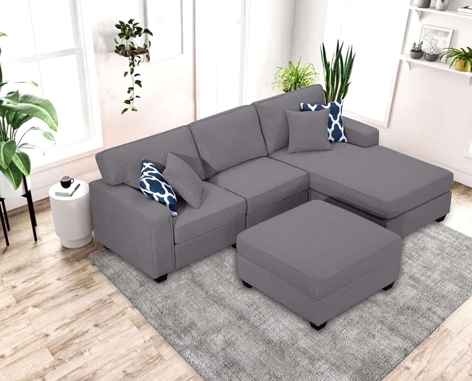 103'' Reversible Modular Sofa Couche with Ottoman Sectional, Dark Grey