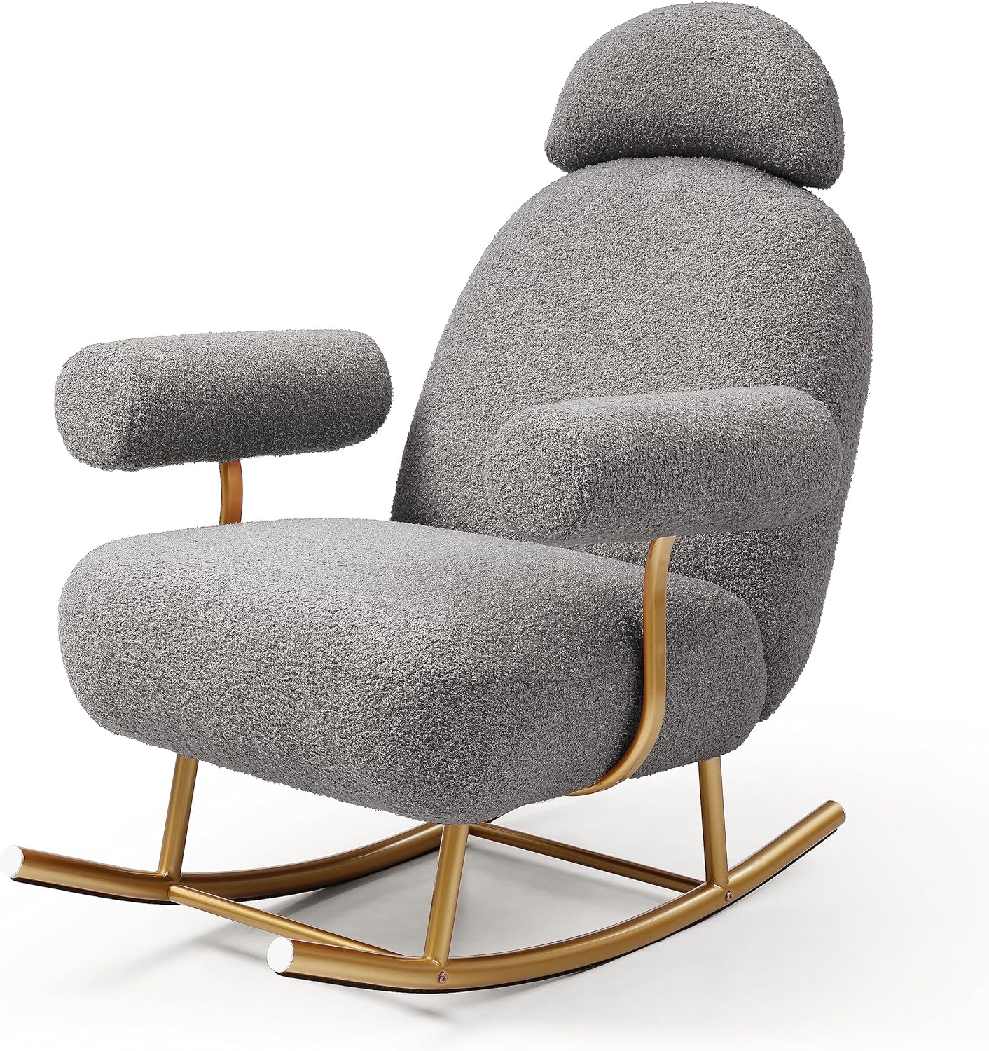 Modern Sherpa Fabric Nursery Rocking Chair,Accent Upholstered Rocker Glider Chair for Baby and Kids,Comfy Armchair with Gold Metal Frame,Leisure Sofa Chair for Nursery/Bedroom/Living Room/Office,Grey