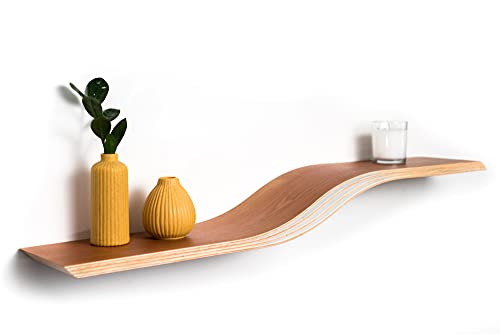 Floating shelves with hidden mount, Wall Shelf with white decor, modern furniture made of natural Wood, geometric wooden shelf as office bathroom storage bedroom wall decor (Wenge, 60 cm (23.6inch))