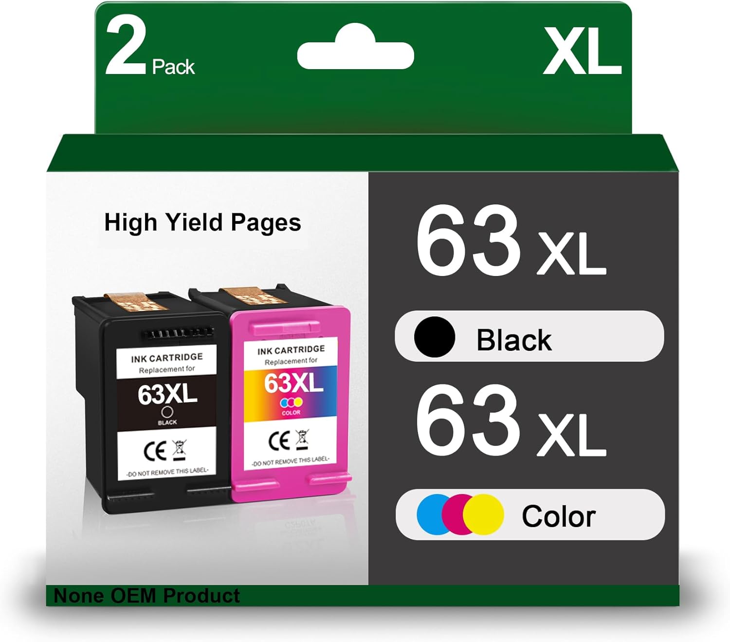 63XL Ink Cartridges High Yield Compatible Replacement for HP Ink 63 Black and Color Combo Pack Works with Officejet 3830 Envy 4520 4650 5255 5200 5258 4655 Deskjet 1112 Inkjet (Black and Color)