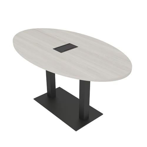6x3 Oval Shaped Conference Table with Square Matte Black Base | Harmony Series | 4 Person Conference Table | Asian Night