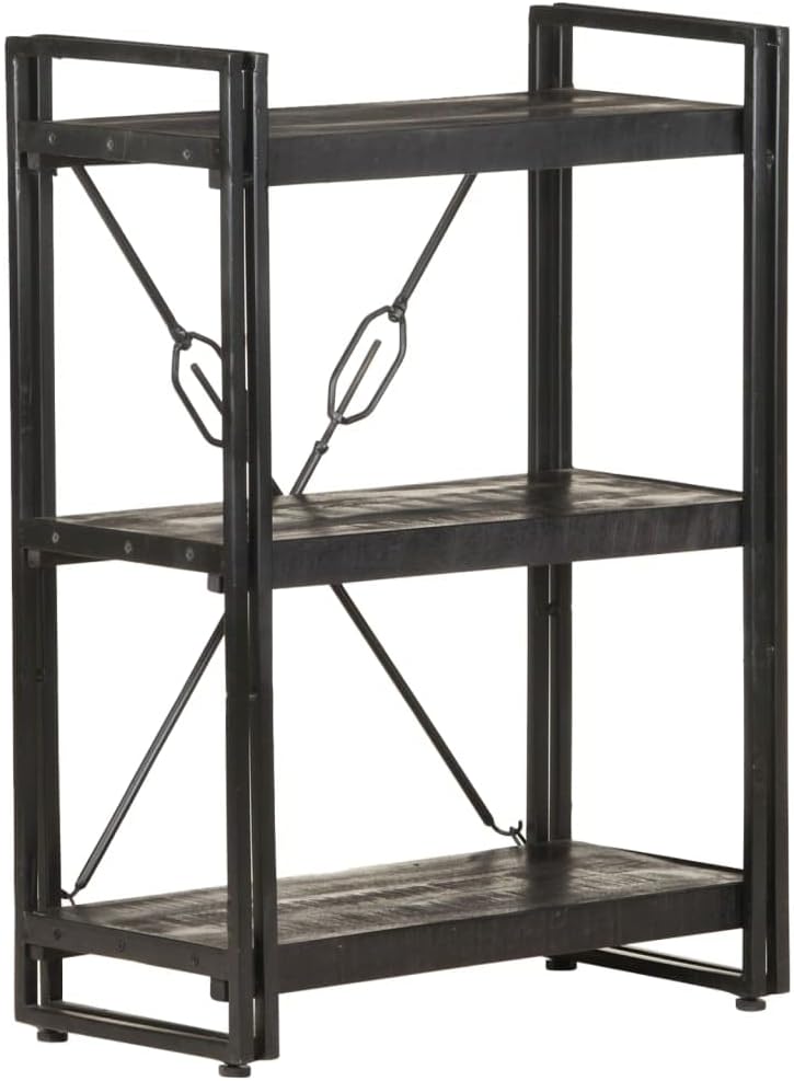 SKM 3-Tier Bookcase Black 60x30x80 cm Solid Mango Wood (Weight-16KG)