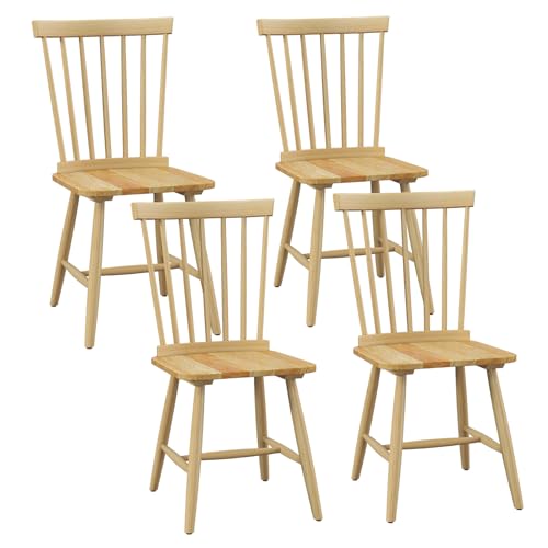 GOFLAME Windsor Dining Chairs Set of 4, Solid Wood Dining Chairs with Ergonomic Spindle Back, Kitchen Side Chairs, Farmhouse Seating Chairs for Dining Room, Kitchen, Living Room, Natural