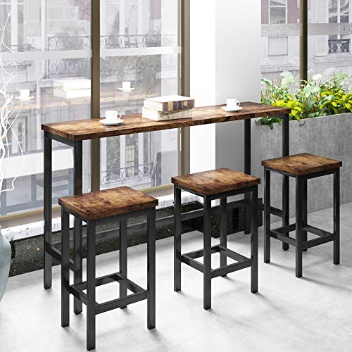 4-Piece Counter Height Extra Long Dining Table Set with 3 Stools and Side Table with Footrest Pub Kitchen Set (Gray)
