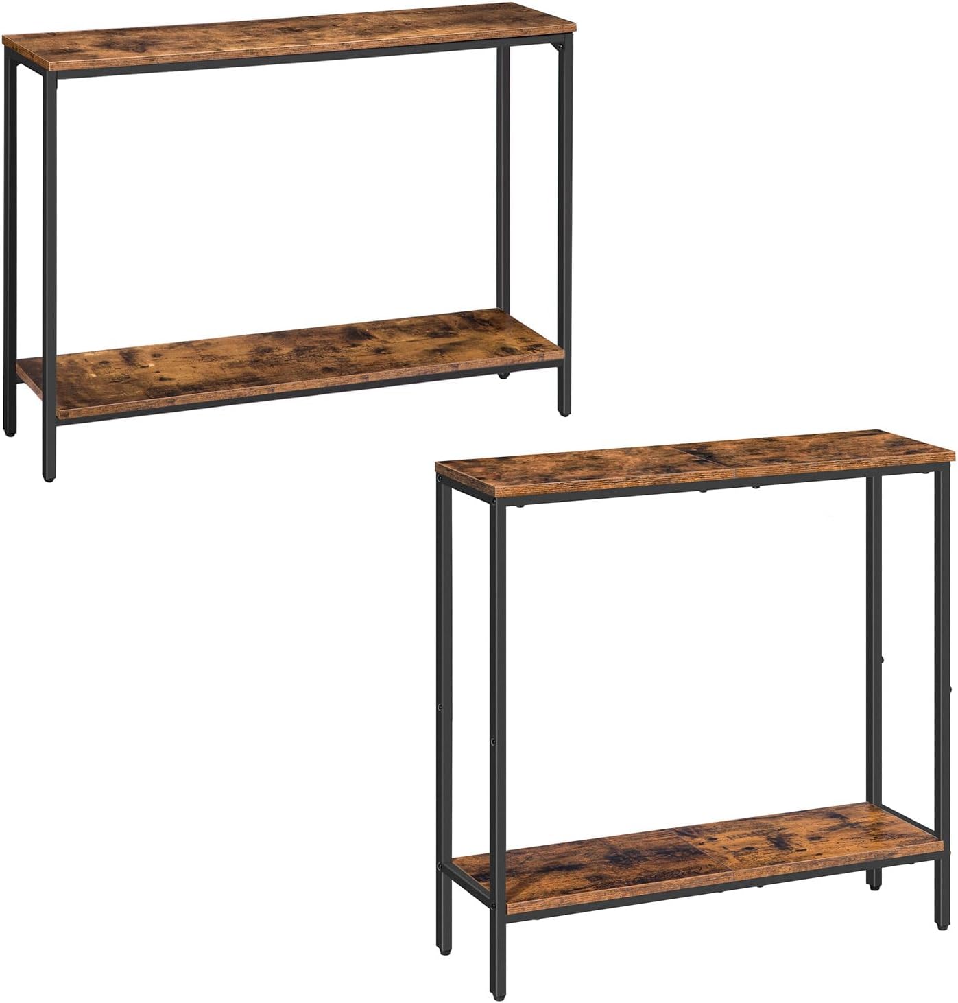 HOOBRO Console Table, Narrow Entryway Table, Industrial Sofa Table with Shelf, Entrance Table for Living Room, Hallway, Foyer, Corridor, Office, Metal Frame, Rustic Brown and Black BF20XG01G1-BF22XG01