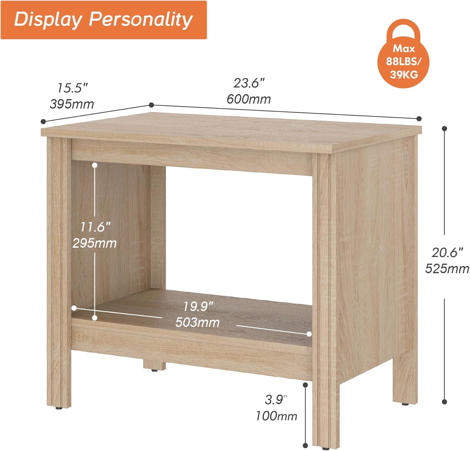 WAMPAT Side Table Small End Table for Bedroom, LED Wood Nightstand with Storage for Living Room, Office, Oak