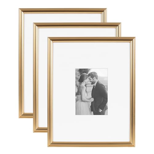 Kate and Laurel Adlynn Rectangle Picture Frame Set of 3, 11 x 14 matted to 5 x 7, Gold, Modern Glam Three-Piece Frame Set for Gallery Wall Frame Set in Living Room Wall Decor