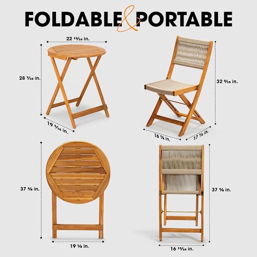 Eleve 400lbs Capacity Outdoor Set of 2 with Wooden Side Table, FSC Certified Acacia Wood Patio Furniture Set for Firepit Porch, Large, Slanted Backrest Club Chair