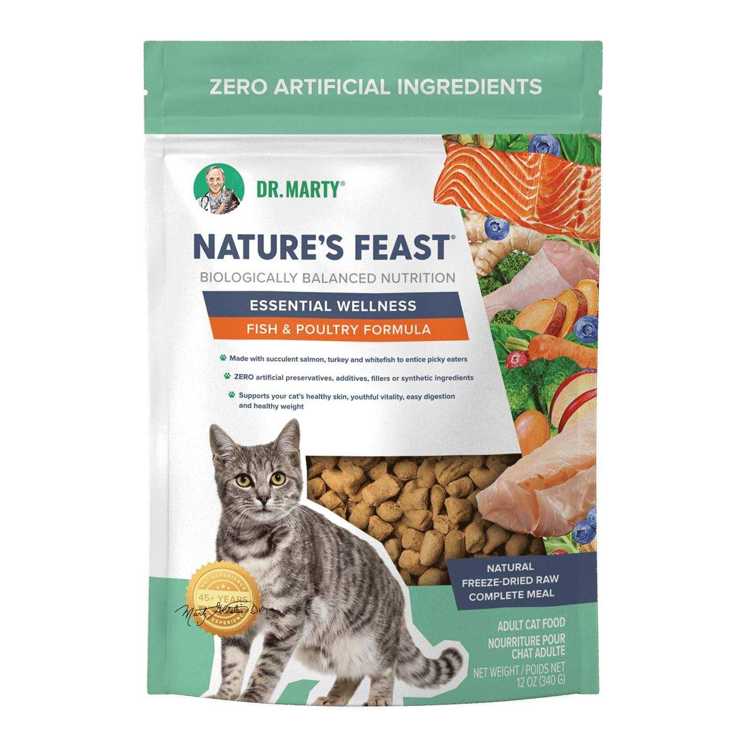 Dr. Marty Nature's Feast Essential Wellness Fish & Poultry Freeze Dried Raw Cat Food - Pet Supplies online store