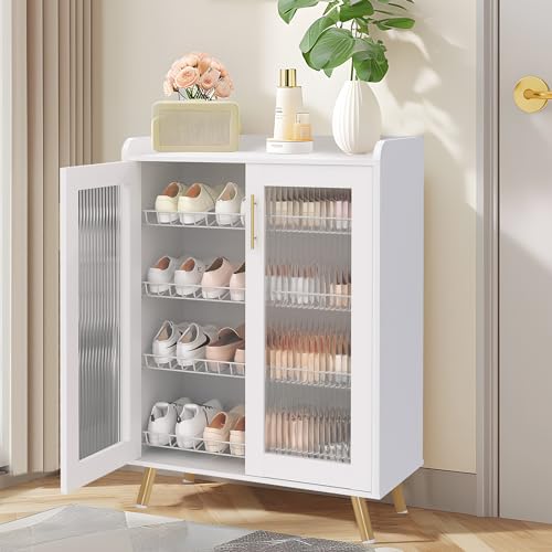 VECELO Shoe Cabinet Storage for Entryway 4-Tier Free Standing Organizer with Doors and Shelves, Large Capacity for Hallway, 23.62 
