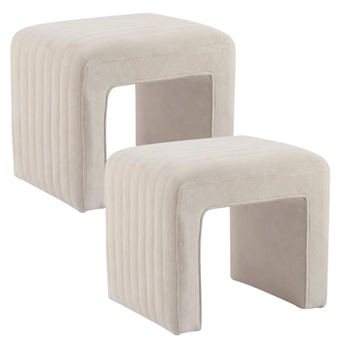 Vanity Stool Ottoman Set of 2, Modern Boucle Ottoman Foot Stool, Sofa Bench Footstool Extra Seat for Vanity Makeup Room Living Room Entryway Office,Ivory