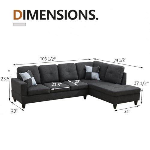 Modern Fabric Sectional Couches Living Room Furniture Sets Corner Sofa Modular Upholstered L Shaped Sofa Set with Chaise and 2 Toss Pillow for Living Room/Office (Linen Gray, Left Hand Facing)