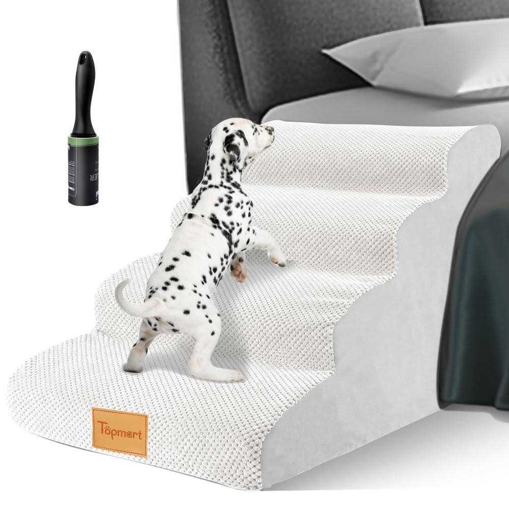 Topmart High Density Foam Dog Steps 4 Tiers,Extra Wide Deep Pet Steps,Non-Slip Pet Stairs,Dog Ramp for Bed,Soft Foam Dog Ladder,Best for Older Dogs - Pet Supplies online store