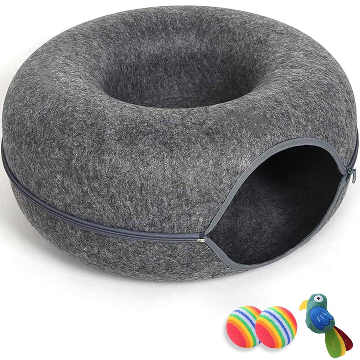 Cat Cave for Indoor Cats Large Cat Donut Cat Tunnel Bed Peekaboo Cat Cave with 3 Toys - Pet Supplies online store