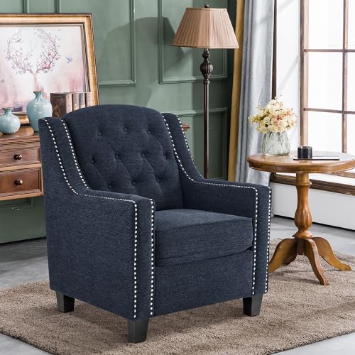 MCombo Modern Accent Chair, Chenille Upholstered Single Sofa Chair with Tufted Button Back, Ergonomic Armchairs for Living Room Bedroom 4260 (Light Blue)