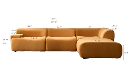kevinplus 105.9'' Sectional Sofa Couch L-Shaped for Living Room, Modern 4-Seat Fabric Sectional Sofa Couch, High Density Sponge Filler, Orange