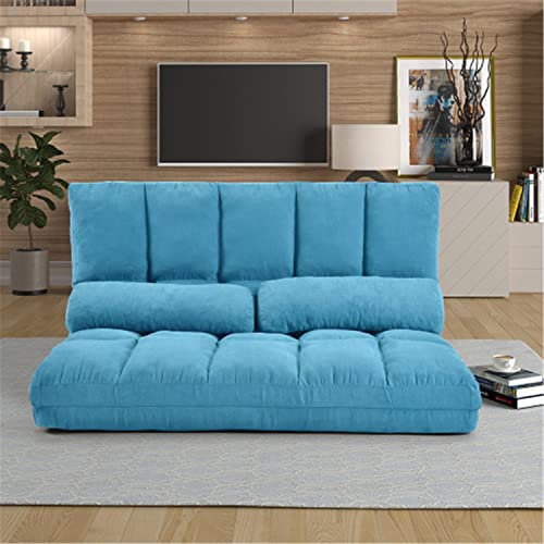 Double Chaise Lounge Sofa, Floor Sofa Bed, Adjustable Sleeper Bed, Futon Bed, Sofa Couches, 5-Position Reclining Sofa, Lazy Sofa with Two Pillows