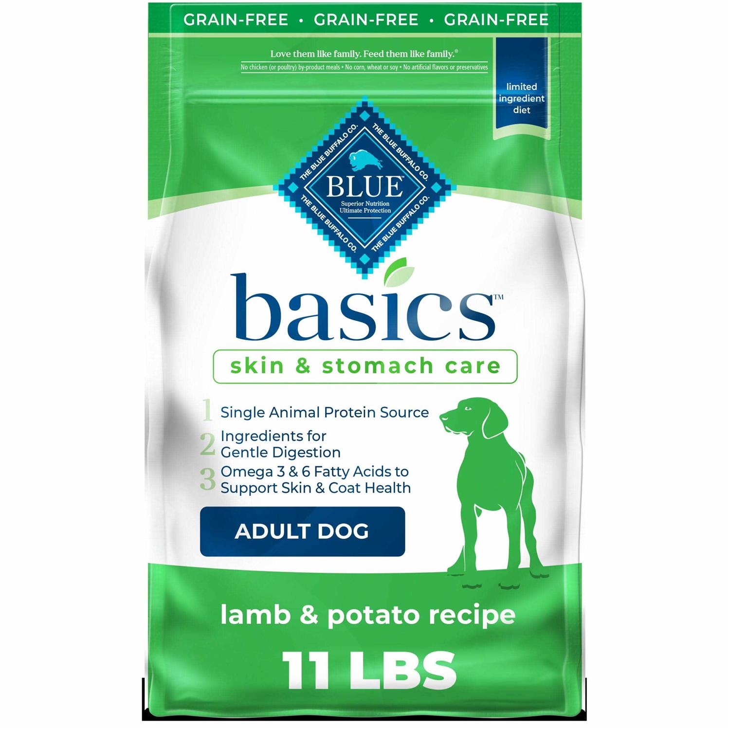 Blue Buffalo Basics Adult Skin & Stomach Care Grain-Free Lamb & Potato Recipe Dry Dog Food - Pet Supplies online store