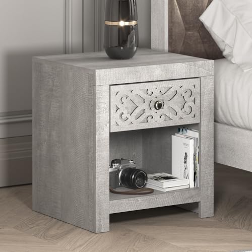 Galano Lophelia Nightstand Side End Table with Shelf Storage, for Living Room, Bedroom and Small Spaces, Accent Bedside Farmhouse Tables with Solid Wood Legs, Easy Assembly, Dusty Grey Oak