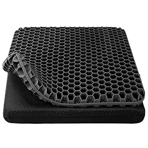 Gel Seat Cushion, Cooling seat Cushion Thick Big Breathable Honeycomb Design Absorbs Pressure Points Seat Cushion with Non-Slip Cover Gel Cushion for Office Chair Home Cars Wheelchair