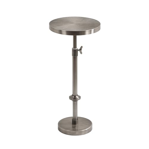 Kate and Laurel Engles Traditional Adjustable-Height Pedestal Drink Table, 10 x 10 x 30, Antique Silver, Vintage Round Indoor Metal Plant Stand with Embossed Sunburst Pattern