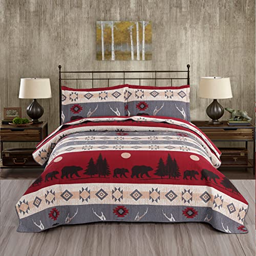 Rustic King Size Quilt Set - Lodge Bedding with Plaid Quilts, Lightweight Reversible Bedspread, and 2 Pillow Shams