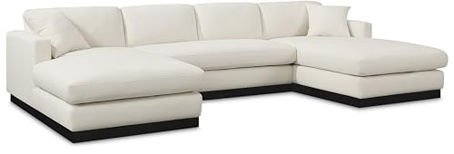 Meridian Furniture Johanna Collection Mid-Century Modern 3pc. Sectional with Rich Linen Textured Fabric, Finish Solid Wood Base, 127