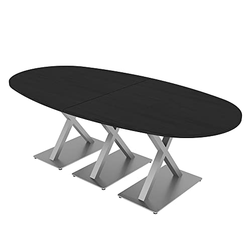 8-Foot Conference Table with X Bases | Boat Oval Shape| Harmony Series | 8 Person | Blonde Surfside Ash