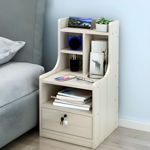 KWOKING Wooden Night Table Modern Minimalist Bedside Table with Drawers Bedside Table Rack Bedroom Imitation Solid Wood Storage Cabinet Brown with 1 Drawer 1 Piece 12.5