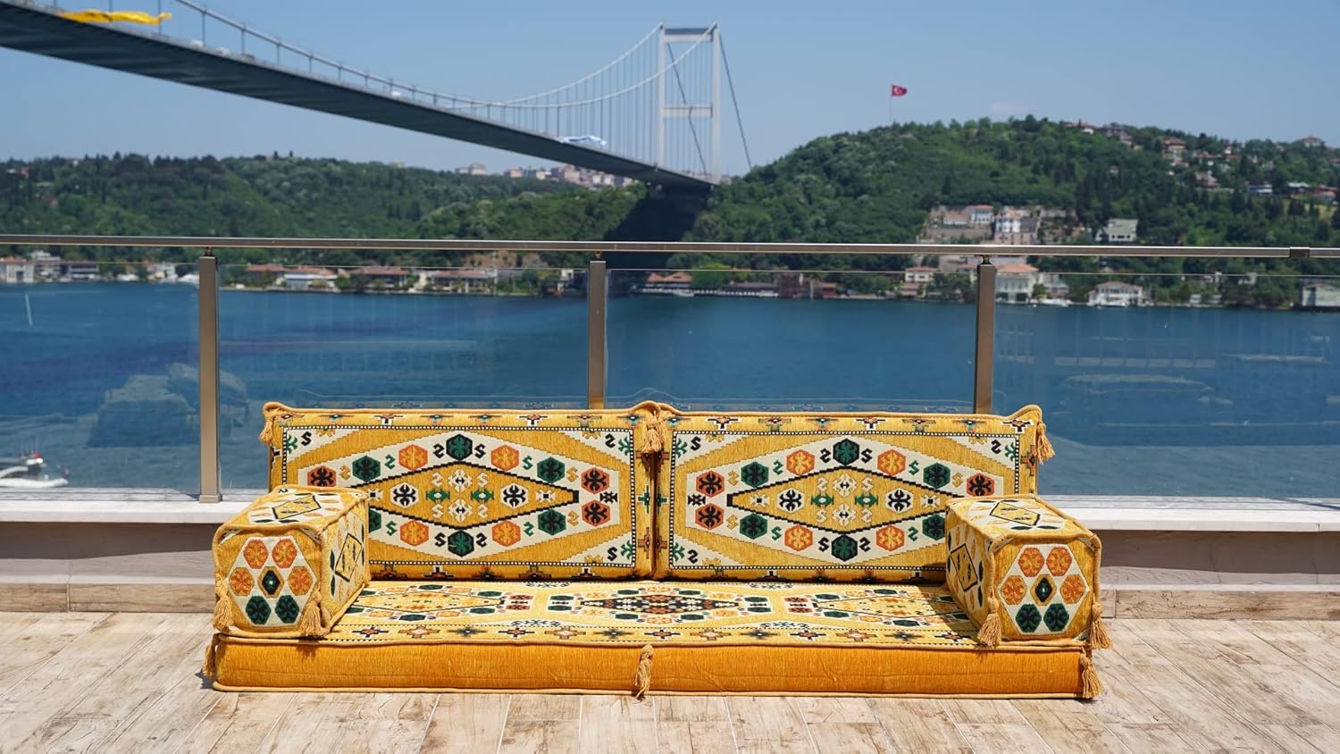 Yellow Floor Sofa Set, Floor Cushions, Balcony Patio Sofas, Pallet Sofa, Ethnic Sofa, Moroccan Sofas, Sectional Sofas, Sofa Bed (4'' Thickness Sofa)