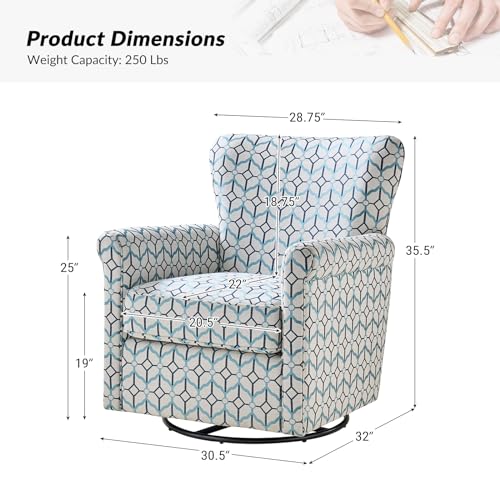 HULALA HOME Floral Fabric Swivel Rocking Chair, Swivel Rocker with Removable Backrest & Shakeable and Turntable Metal Base, Modern Single Sofa Chair for Living Room Nursery, Spring