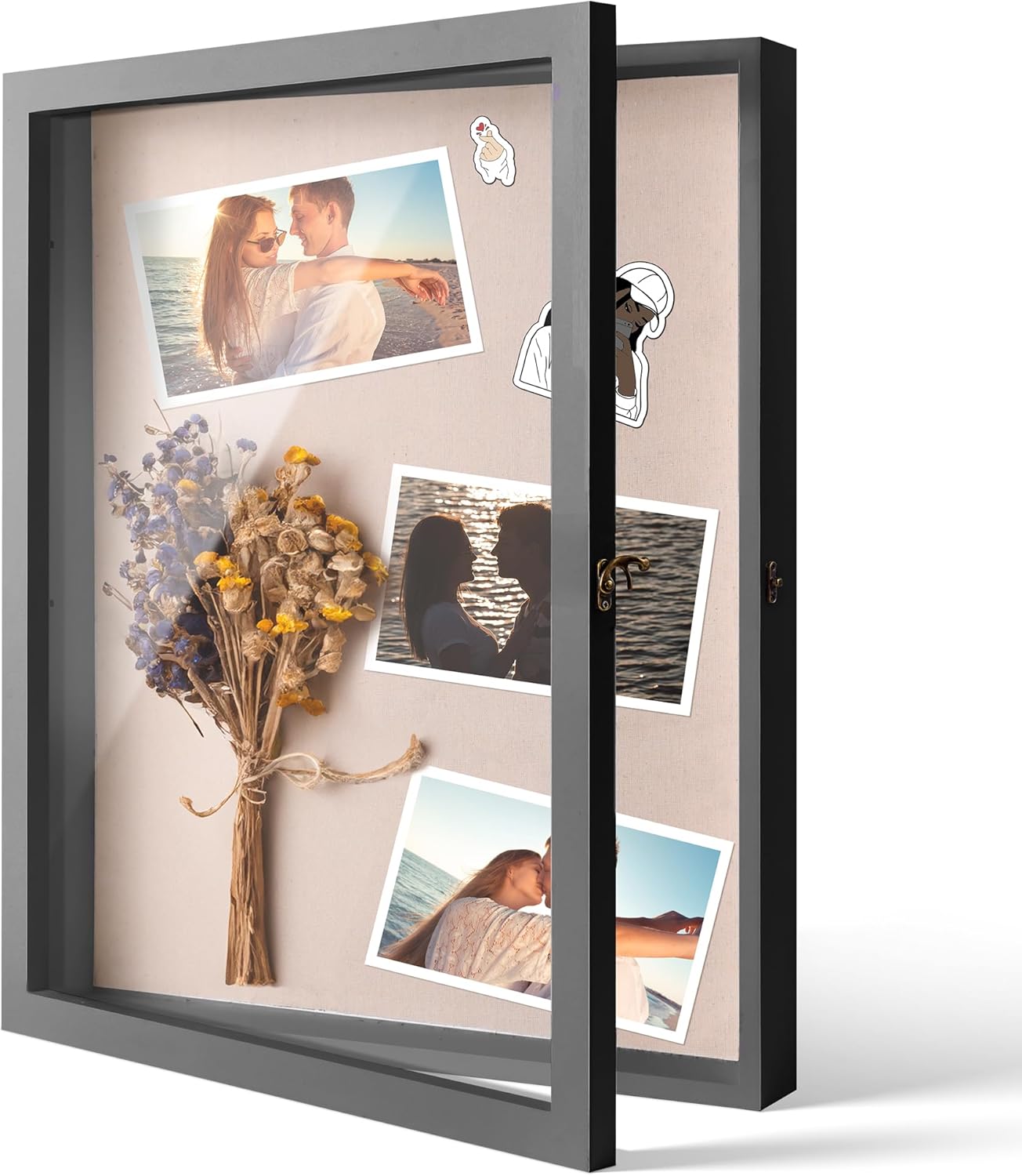 16x20'' Shadow Box Display Case, Extra Large Shadow Box with Door and Metal Lock for Keepsake Photos Tickets Flowers Bouquet Memorial Items Collages, for Home (Black)