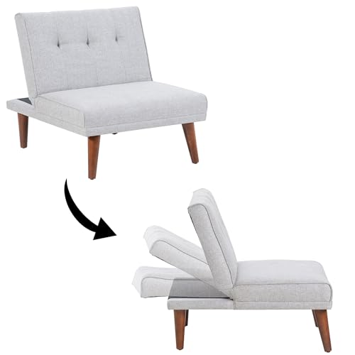 Comfy Mini Couches, Small Recliner Futon Chair with Adjustable Backrest, Off White Armless Living Room Couch for Small Space, Bedroom, Living Room