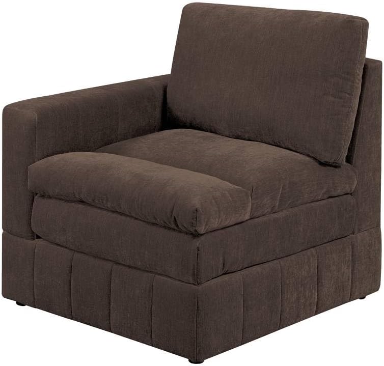 Contemporary 5pc Set Modular Corner Sectional Set 2X One Arm Chair/Wedge 1x Armless Chairs 2X Ottomans Mink Morgan Fabric Plush Living Room Furniture