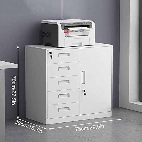 Filing Cabinet Steel File Cabinet 5 Drawer with Lock, Vertical Filing Cabinet Printer Shelf, Low File Cabinet for Home Office (Color : White Ordinary Style)