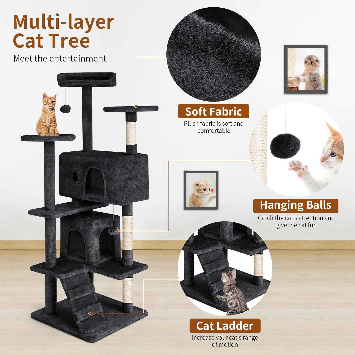 PayLessHere Cat Tree 54in Cat Tower with Cat Scratching Post,Multi-Level Cat Condo Stand House Furniture Kitty Activity Center with Furry Ball Toys - Pet Supplies online store