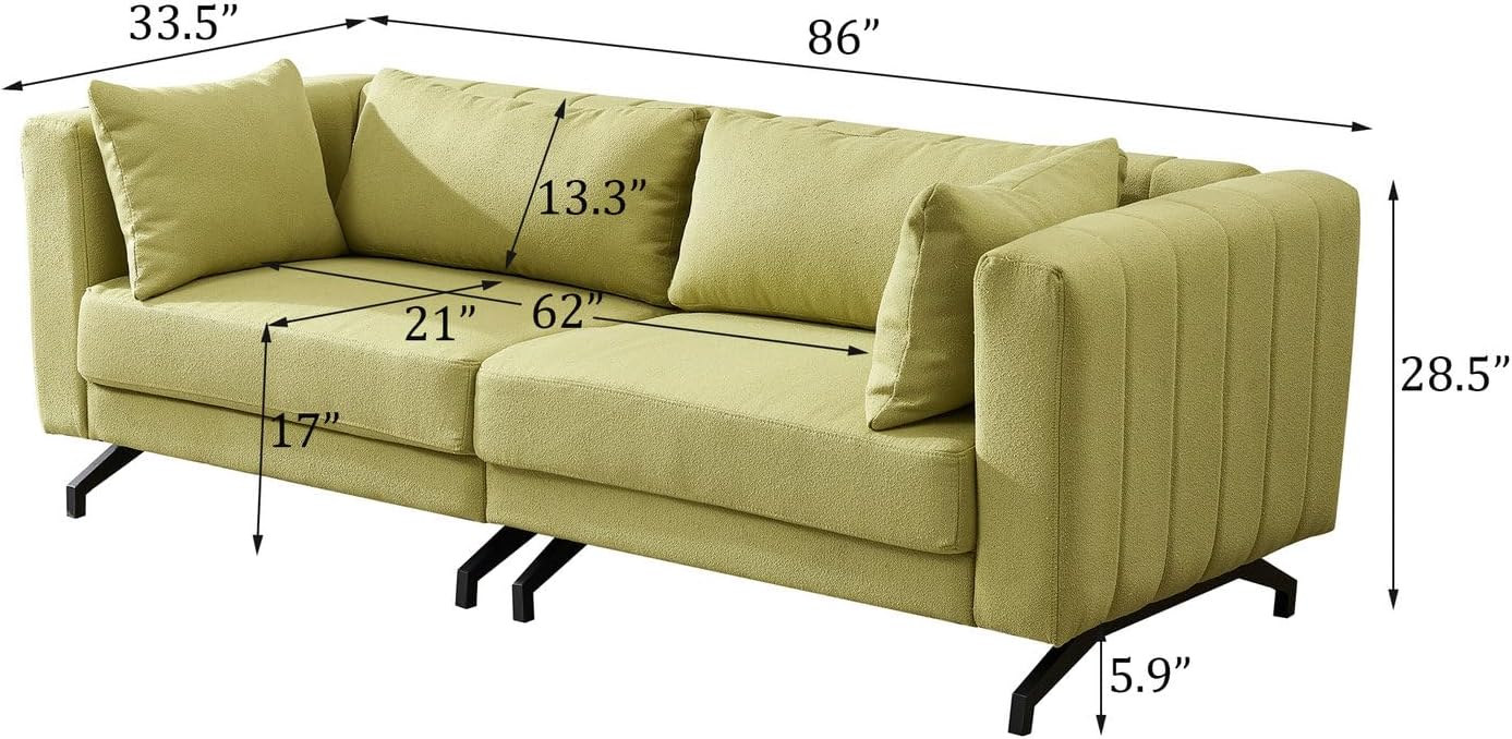 LUMISOL Sofa Couch with Metal Legs for Living Room, Fabric Sofa Couch with Removable Back Pillows for Apartments Office, Light Green