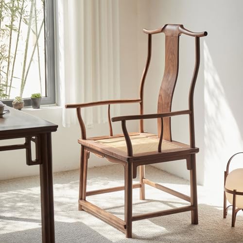 Office Chair Chinese Retro Armchair, Solid Wood Living Room Chair, Rattan Woven Tea Chair, Suitable for Study, Living Room and Office Office Computer Desk Chair