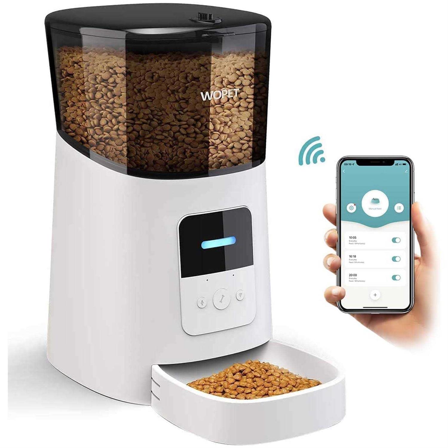 Wopet Automatic Dog Feeders, Wi-Fi Enabled Smart Cat Feeders, Cat Food Dispenser, Distribution Alarms and Voice Recorder Up to 15 Meals per Day - Pet Supplies online store