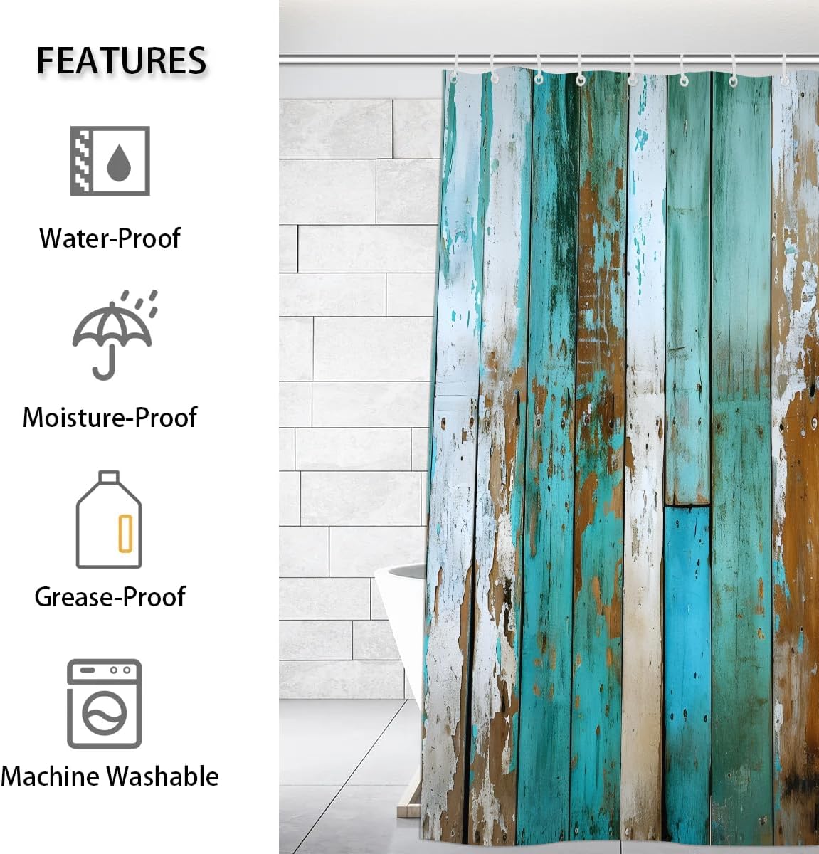 Vintage Boardwalk Seaside Shower Curtain 72x72 Inch, Waterproof Polyester Machine Washable Bathroom Curtain, with 12 Shower Curtains Hooks for Tub Cubicle Fabric Curtains Home Decoration