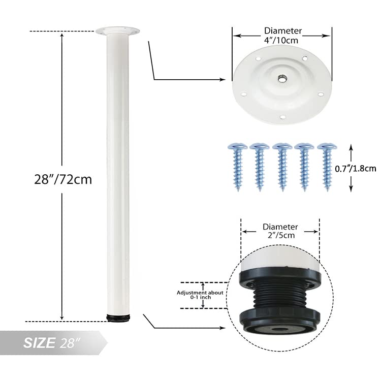 QLLY 16 inch Adjustable Metal Bench Legs, Coffee Table Leg, End Table Leg, Furniture Leg Set, Set of 4 (White)