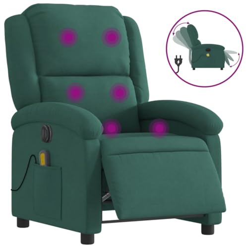 Electric Massage Recliner Chair Dark Green Velvet,Premium Electric Massage Recliner Chair with Velvet Upholstery and Side Pocket Armchairs Recliner Sleeper Chairs for Living Room