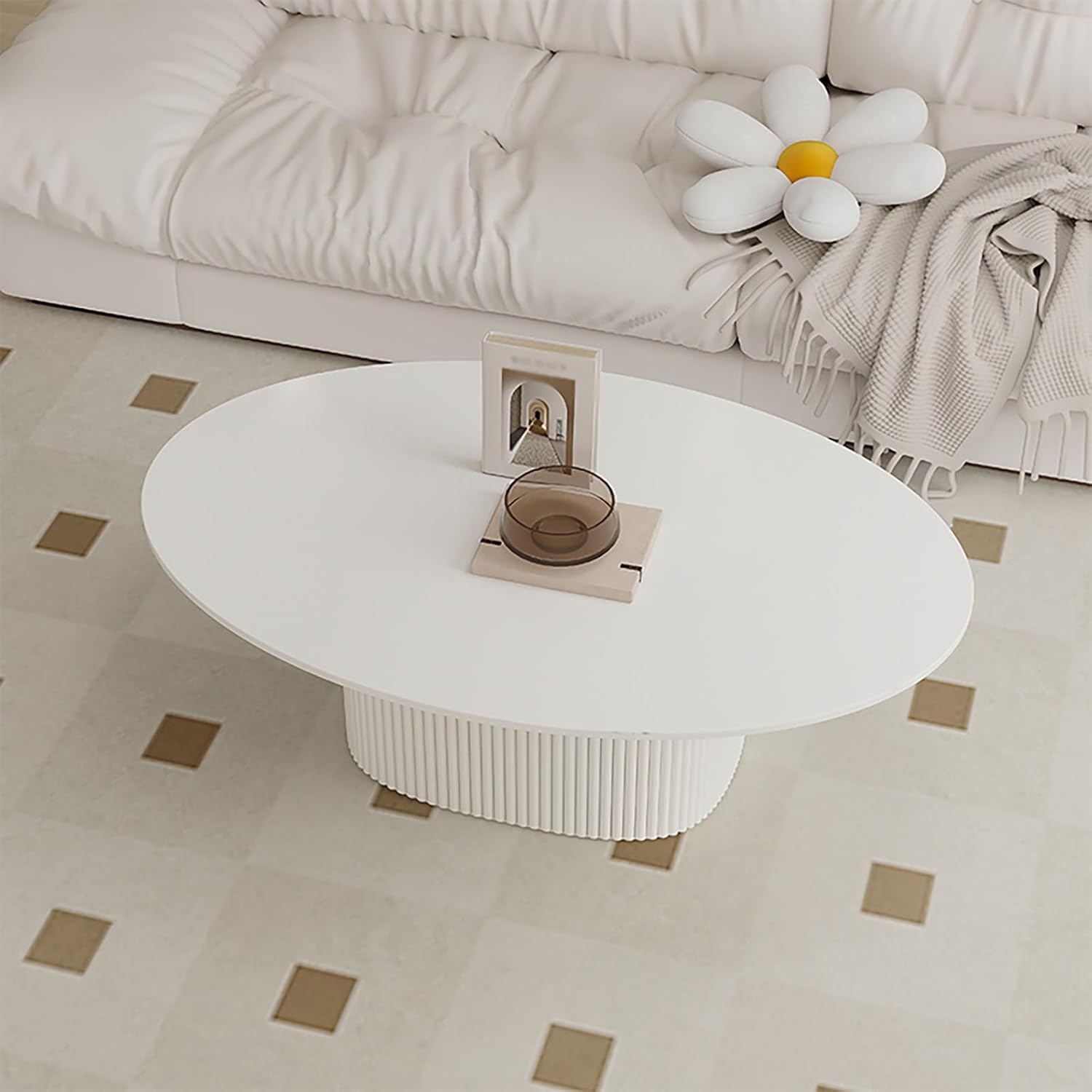 Coffee Table-Oval Wood Table, Living Room Table with Open Shelving with 2-Tier Storage Shelf, Small Modern Furniture Living Room&Home Office, Easy Assembly