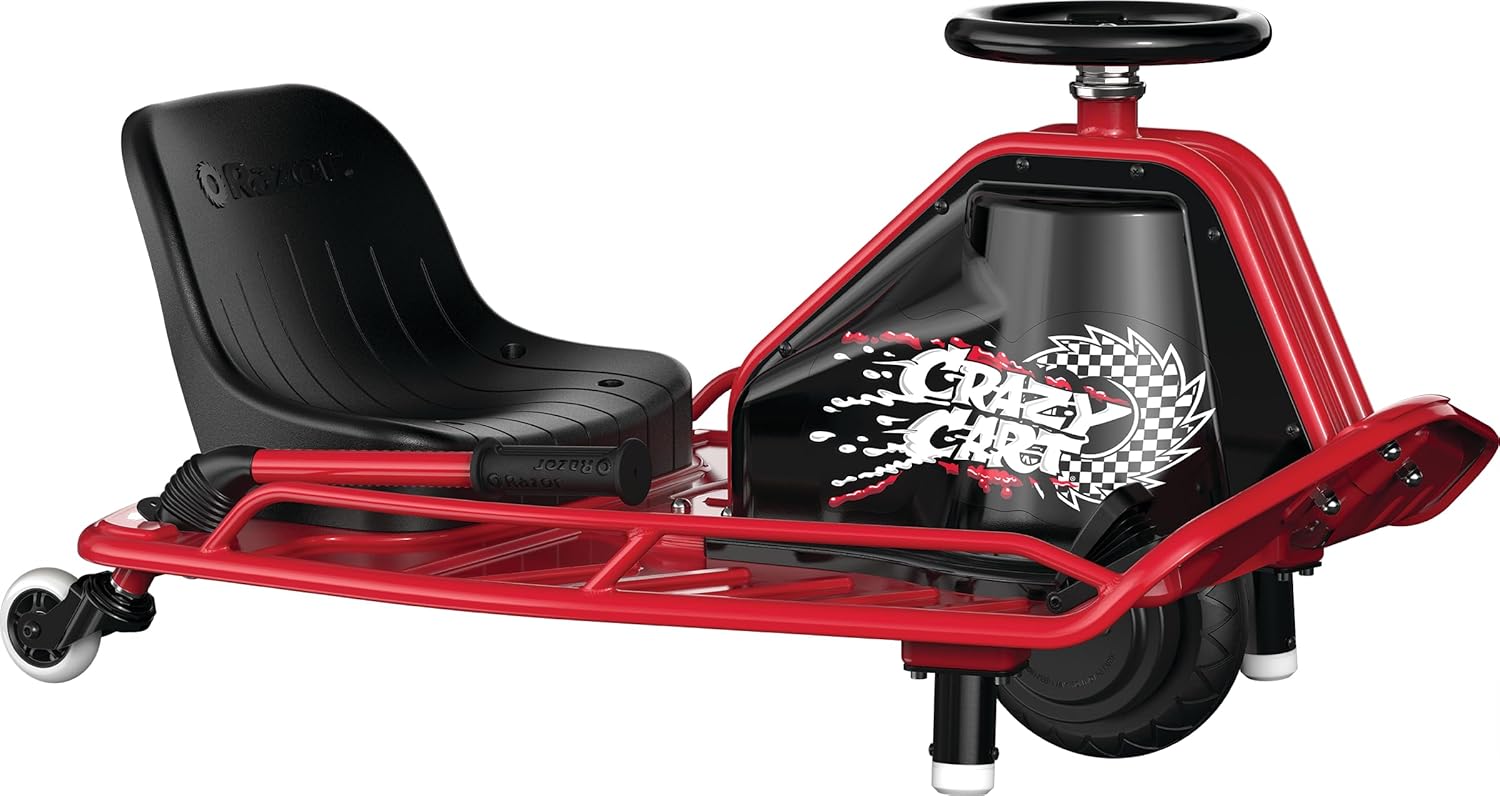 Razor Crazy Cart - 24V Electric Drifting Go Kart - Variable Speed, Up to 12 mph, Drift Bar for Controlled Drifts, One Size, Black/Red
