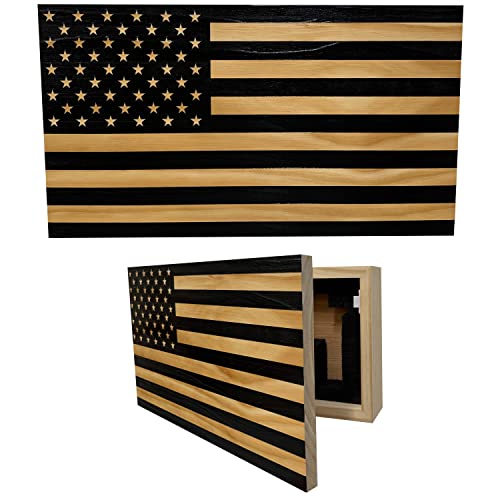 American Flag Concealed Gun Cabinet, Hidden Gun Storage American Flag (Black & White Distressed)