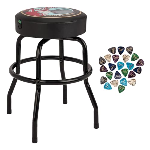 Fender 24 Inch Custom Shop Chevron Logo Barstool Bundle with Austin Bazaar Exclusive 24-Pack Guitar Picks