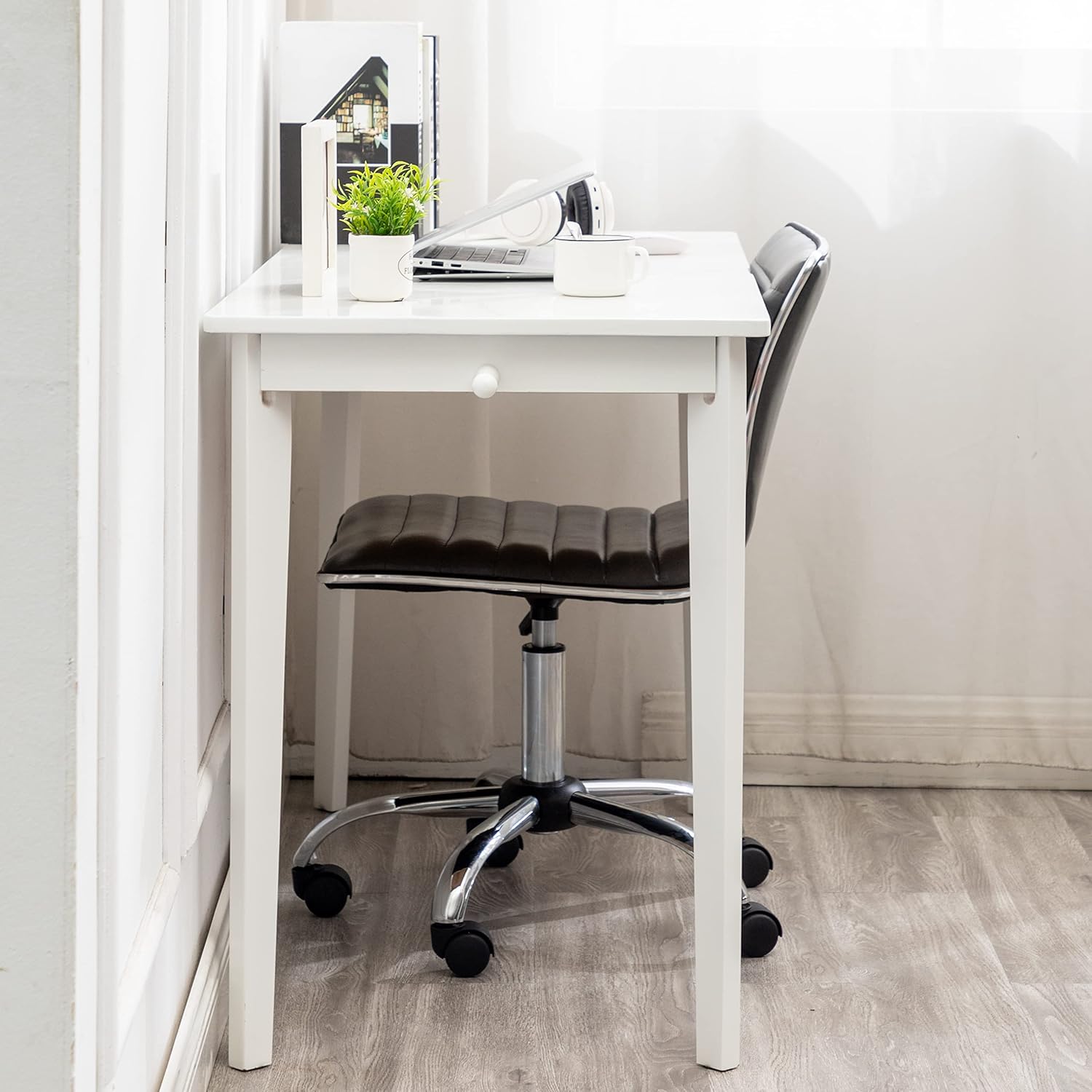 BTEXPERT Swivel Mid Back Armless Ribbed Designer Task Faux Leather Soft Upholstery Office Chair Gray, Grey Set of 2 (5029G-2)