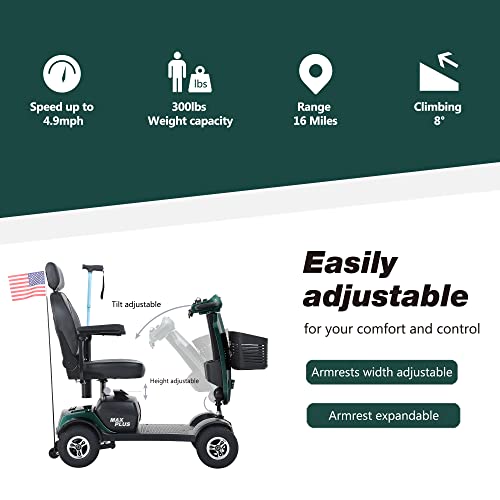 Enhanced Electric Mobility Scooter for Adults and Seniors - 300 lbs Max Weight, 4-Wheel Powered Mobility Scooters Wheelchair Device for Travel, Elderly