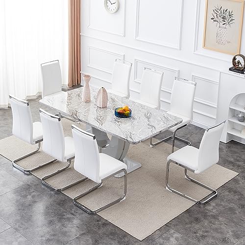 Dining Table Set for 4, Marble Kitchen Table and Chairs for 4, Modern Dining Room Table Set with 63